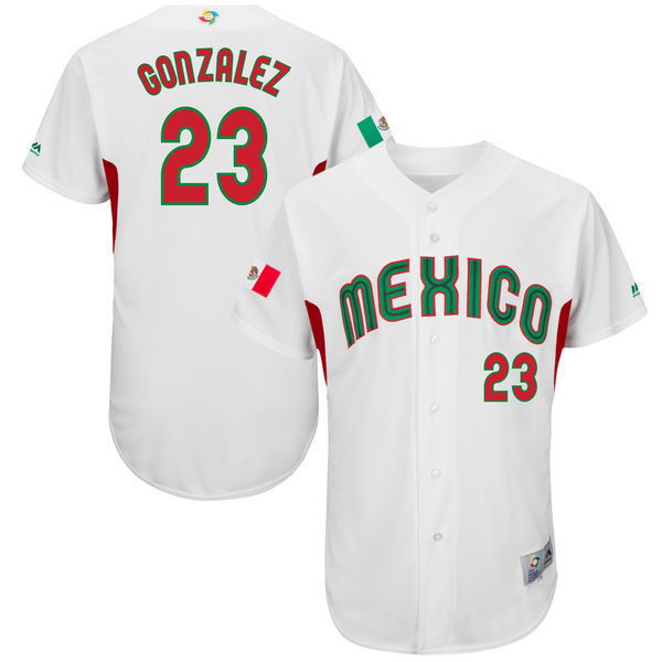 customized Men Mexico Baseball #23 Adrian Gonzalez Majestic White 2017 World Baseball Classic Authentic Jersey